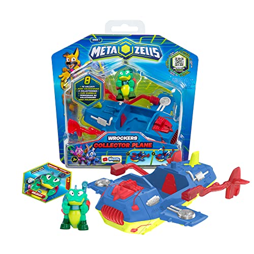 METAZELLS Imc toys Collector Plane, Blau + Figur Muddy S1 + 1 Karte, Arm-entfaltendes Fahrzeug, Spielzeug Geschenk für Jungen und Mädchen + 3 Jahre von METAZELLS Imc toys