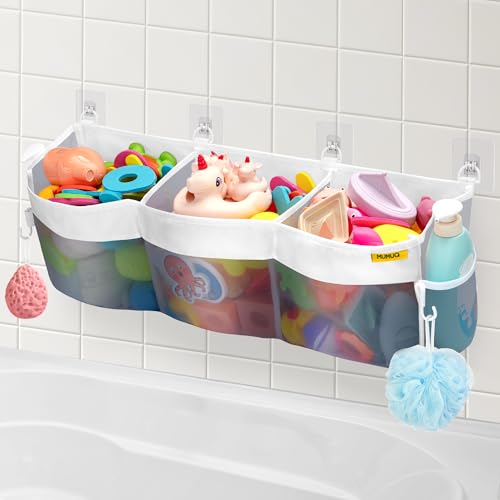 Badewannenspielzeug Aufbewahrung Badespielzeug Aufbewahrung 3 Fächern Duschablage Ohne Bohren Hängeorganizer Badespielzeughalter Mesh Tasche Aufbewahrungstasche und Sortierung von Spielzeug, Grau Badewannenspielzeug Aufbewahrung Badespielzeug Aufbewahrung 3 Fächern Duschablage Ohne Bohren Hängeorganizer Badespielzeughalter Mesh Tasche Aufbewahrungstasche und Sortierung von Spielzeug, Grau von MUMUQ