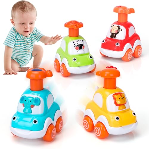 Baby Auto Spielzeug ab 1 2 Jahr Jung Mädchen, 4 Stück Press-and-Go Aufziehauto Kinder Spielzeug ab 1 2 3 Jahr Junge Mädchen, Montessori Kinderspielzeug Geschenk 1 2 Jahr Junge Geburtstagsgeschenk von MUNDIDO