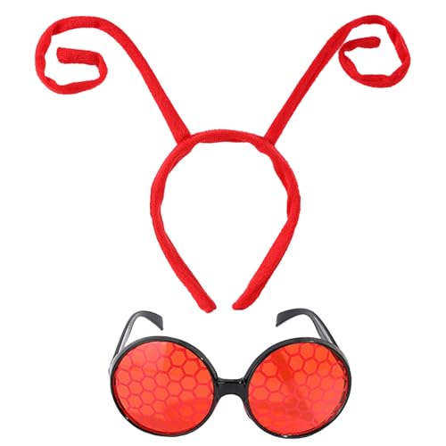 MUNKST Schmetterlings-Antennen-Stirnband und schwarze Brille, Insektenantenne, Stirnband, Schmetterlingskostüm-Zubehör, Cosplay, Party-Zubehör, Rot, 2 Stück MUNKST Schmetterlings-Antennen-Stirnband und schwarze Brille, Insektenantenne, Stirnband, Schmetterlingskostüm-Zubehör, Cosplay, Party-Zubehör, Rot, 2 Stück von MUNSKT