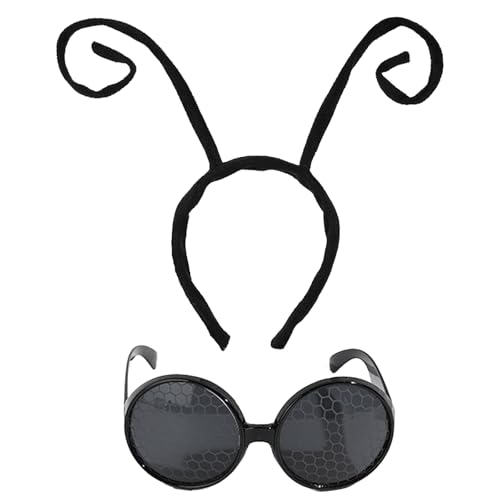 MUNKST Schmetterlings-Antennen-Stirnband und schwarze Brille, Insektenantenne, Stirnband, Schmetterlingskostüm-Zubehör, Cosplay, Party-Zubehör, Schwarz, 2 Stück MUNKST Schmetterlings-Antennen-Stirnband und schwarze Brille, Insektenantenne, Stirnband, Schmetterlingskostüm-Zubehör, Cosplay, Party-Zubehör, Schwarz, 2 Stück von MUNSKT