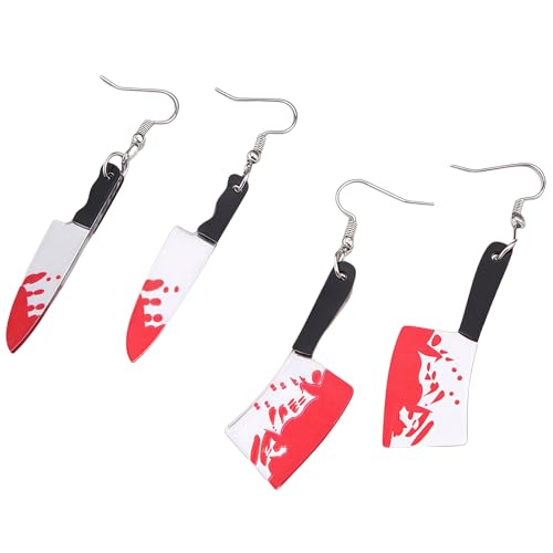 MUNSKT 2 Paar Halloween Messer Ohrringe Horror Simulation Blutige Messer Ohrringe Party Zubehör für Halloween Gothic Kostüm Party, 1, Kunststoff, Kein Edelstein von MUNSKT
