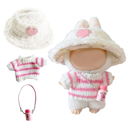MUNSKT 3PCS Doll Peluche,Mini Peluche,Vêtements Pour Poupée Outfit für Puppe,Bonnet Et Bouteille D'eau Pour Doll (Style A) von MUNSKT