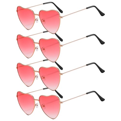 MUNSKT 4 Paar Hippie-Sonnenbrillen Herz der 1960er Jahre, bunte Brille, Herzbrille, Hippie Vintage-Brille, Kostüm, Party, herzförmige Brille von MUNSKT