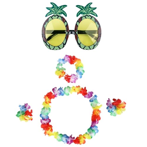 MUNSKT 5-teiliges Hawaii-Kostüm-Set mit hawaiianischen Girlanden, Ananas-Sonnenbrille, tropische Dekoration für Party, Strand, Tanzaufführungen MUNSKT 5-teiliges Hawaii-Kostüm-Set mit hawaiianischen Girlanden, Ananas-Sonnenbrille, tropische Dekoration für Party, Strand, Tanzaufführungen von MUNSKT