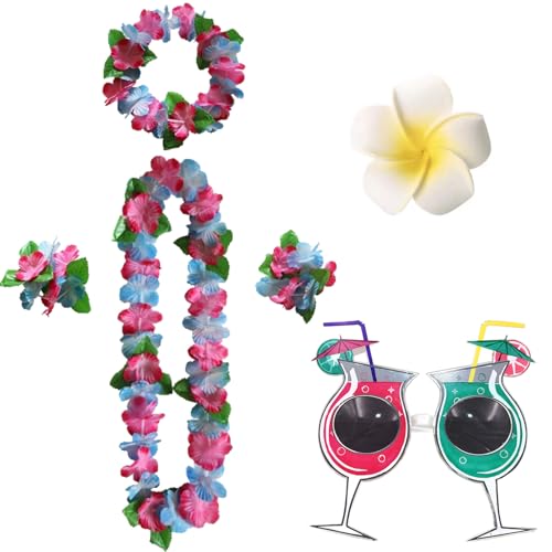 MUNSKT 6 Stück Hawaii-Kranz-Set, Cocktail-Form Sonnenbrille + Tropische Girlande Zubehör + Haarspange, für Fotos, Sommergartentänze, Strandparty MUNSKT 6 Stück Hawaii-Kranz-Set, Cocktail-Form Sonnenbrille + Tropische Girlande Zubehör + Haarspange, für Fotos, Sommergartentänze, Strandparty von MUNSKT