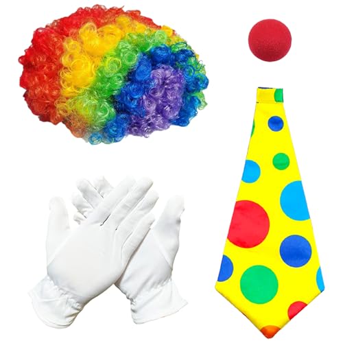 MUNSKT Clown Costume Accessory,Curly Wig + Clown Nose + Colourful Tie + Gloves, Halloween Carnival Costumes for Children Women Men MUNSKT Clown Costume Accessory,Curly Wig + Clown Nose + Colourful Tie + Gloves, Halloween Carnival Costumes for Children Women Men von MUNSKT