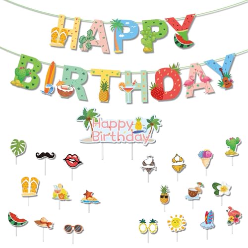 MUNSKT Dekoration für Geburtstag, Kuchen, Dekorationsset mit Wimpel, Obst, Top, Cupcake, Wassermelone, Ananas, für Party, Jungen, Mädchen, Happy Birthday-Deko, Kuchen von MUNSKT