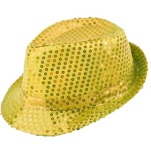 MUNSKT Glitzernde Jazz-Kappen, Pailletten für Erwachsene, Hut für Party, Hip Hop für Junggesellinnenabschied, Tanzshows, Partys, Karneval und Kostümveranstaltungen (Gold) von MUNSKT