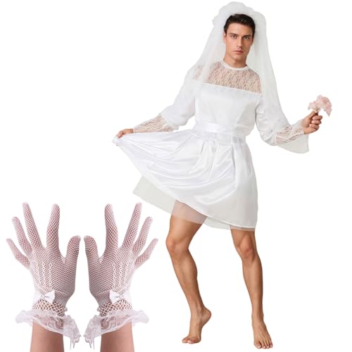 MUNSKT Herren-Kostüm, Friedhof, Braut, Cosplay, Deluxe, Spitze, Hochzeitskleid, für Halloween, Weiß MUNSKT Herren-Kostüm, Friedhof, Braut, Cosplay, Deluxe, Spitze, Hochzeitskleid, für Halloween, Weiß von MUNSKT