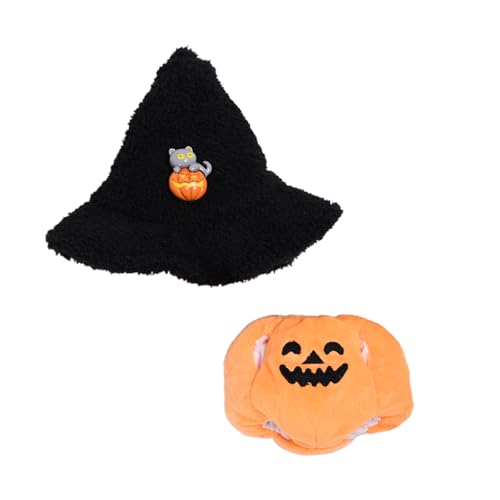 MUNSKT Kürbis-Kleidung für 17 cm große Puppen – Unisex-Outfit mit schwarzem Hexenhut, perfekt für Halloween, Tag der Toten, Ostern und Partys, ideal für Fotografie und Sammlung von MUNSKT