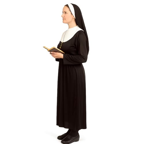 MUNSKT Nonnenkostüm für Damen, schwarzes Kostüm-Outfit, Erwachsene, religiöses Priester-Kostüm für Halloween, Cosplay, (M) von MUNSKT