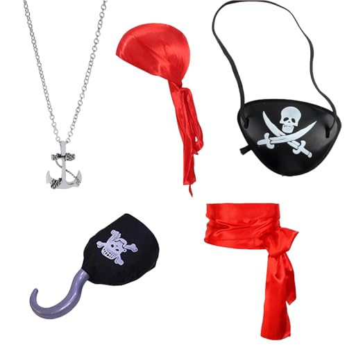 MUNSKT Piratenkostüm-Zubehör-Set, Piraten-Bandana, Schärpe, Gürtel, Totenkopf, Augenklappe, Kapitän, Stoffhaken, Anker, Halskette für Kinder und Erwachsene, Halloween, Geburtstagsparty MUNSKT Piratenkostüm-Zubehör-Set, Piraten-Bandana, Schärpe, Gürtel, Totenkopf, Augenklappe, Kapitän, Stoffhaken, Anker, Halskette für Kinder und Erwachsene, Halloween, Geburtstagsparty von MUNSKT