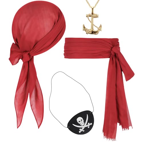 MUNSKT Piratenkostüm für Erwachsene und Kinder, Piratentuch, Augenklappe, Schärpe, Anker-Anhänger-Kette, Renaissance Halloween Party Outfit von MUNSKT