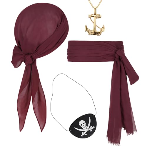 MUNSKT Piratenkostüm für Erwachsene und Kinder, Piratentuch, Augenklappe, Schärpe, Anker-Anhänger-Kette, Renaissance Halloween Party Outfit MUNSKT Piratenkostüm für Erwachsene und Kinder, Piratentuch, Augenklappe, Schärpe, Anker-Anhänger-Kette, Renaissance Halloween Party Outfit von MUNSKT