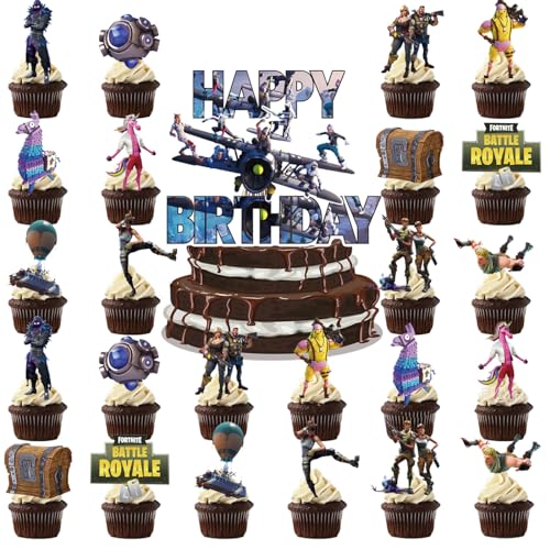 MUNSKT Tortenaufsätze mit Videospiel-Motiv "Happy Birthday", Charaktere + Oblatenpapier-Abzeichen, Partyzubehör, Dekorationszubehör für Kinder, Erwachsene, Mädchen, Jungen, 25 Stück MUNSKT Tortenaufsätze mit Videospiel-Motiv "Happy Birthday", Charaktere + Oblatenpapier-Abzeichen, Partyzubehör, Dekorationszubehör für Kinder, Erwachsene, Mädchen, Jungen, 25 Stück von MUNSKT