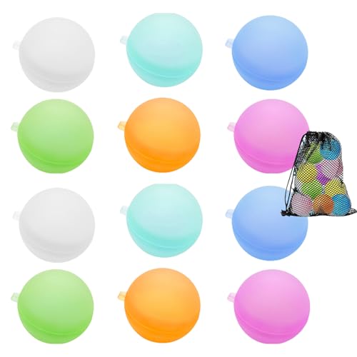 MUNSKT Wiederverwendbare Silikon-Wasserballons mit schwarzer Netztasche, für Sommer, Pool, Strand, Outdoor, lustige Partyspiele, für Kinder und Erwachsene, 12 Stück MUNSKT Wiederverwendbare Silikon-Wasserballons mit schwarzer Netztasche, für Sommer, Pool, Strand, Outdoor, lustige Partyspiele, für Kinder und Erwachsene, 12 Stück von MUNSKT