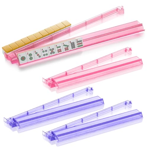 MUOLVSQ Set mit 4 Mahjong-Ständern aus Acryl mit Schubstangen – transparente und langlebige Mahjong-Ständer for unterwegs, Spiele zu Hause und for Spielen bei Nacht(Silver Pink+Silver Purple) von MUOLVSQ