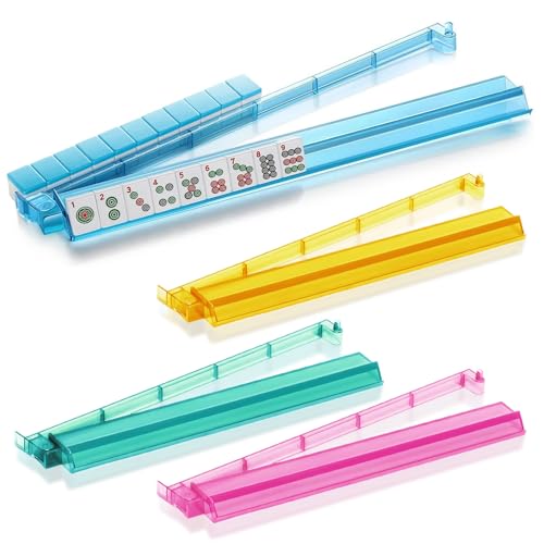 MUOLVSQ Set mit 4 Mahjong-Ständern aus Acryl mit Schubstangen – transparente und langlebige Mahjong-Ständer for unterwegs, Spiele zu Hause und for Spielen bei Nacht(Transparent 4 Colors) von MUOLVSQ