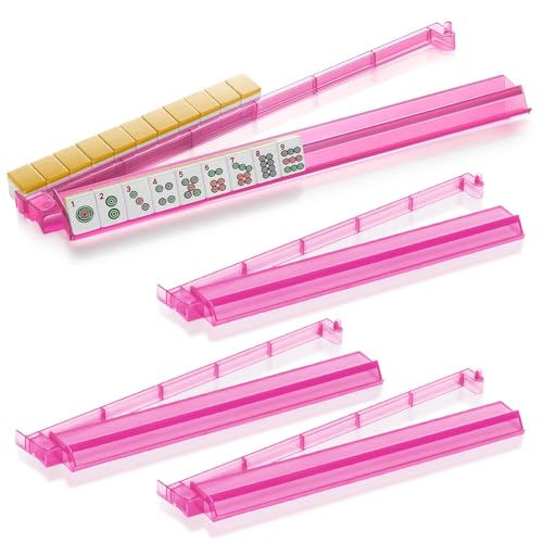 MUOLVSQ Set mit 4 Mahjong-Ständern aus Acryl mit Schubstangen – transparente und langlebige Mahjong-Ständer for unterwegs, Spiele zu Hause und for Spielen bei Nacht(Transparent Rose Red) von MUOLVSQ