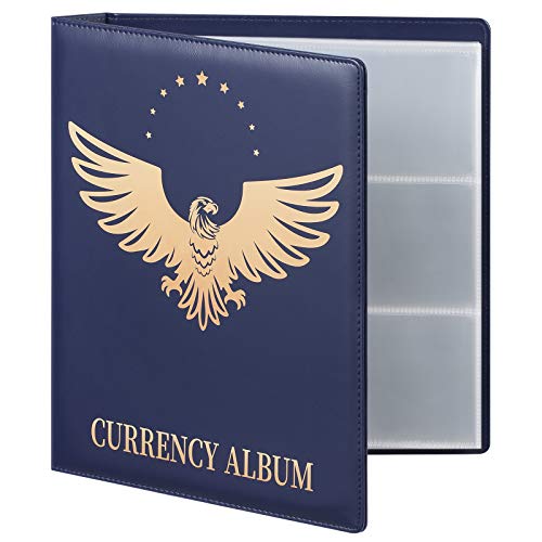 MUROAD 90 Taschen Dollar Geldscheinhalter für Sammler, Premium-PU-Banknoten-Welt-Währungs-Sammelalbum, klassisches Papiergeld-Sammelalbum, Album-Binder-Zubehör (blau), YBZBC-002 von MUROAD