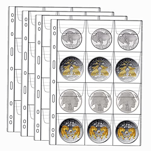 MUROAD Münzhüllen mit 12 Taschen für Sammler, Standard 9-Loch-Münzsammelseiten, 10 Blatt Münzhüllen, Münzsammelbedarf (12 Taschen x 10 Blatt) von MUROAD