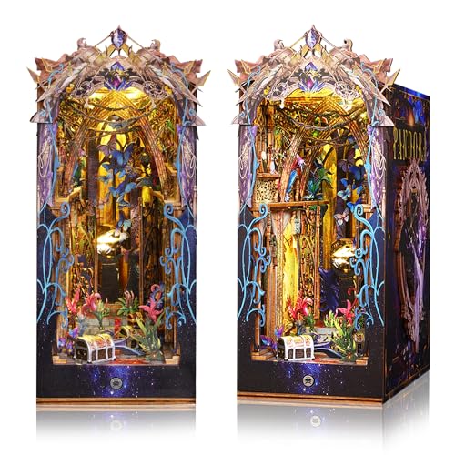 MUSEGDN Book Nook Kit für Erwachsene - DIY Miniatur Bücherregal Einsatz mit LED-Lichtern, Holzmodell Handwerk Puzzle Diorama Set für Zuhause oder Geschenk Dekor von MUSEGDN