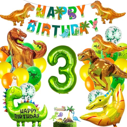 Dino Geburtstag Deko Set, 3 Geburtstag Junge,XXL Dinosaurier Folienballon,Jungle Geburtstagsdeko 3 Jahr Junge,Luftballons Grün für Dinosaurier Party Dekoration Dschungel Party Kinder Dino Geburtstag Deko Set, 3 Geburtstag Junge,XXL Dinosaurier Folienballon,Jungle Geburtstagsdeko 3 Jahr Junge,Luftballons Grün für Dinosaurier Party Dekoration Dschungel Party Kinder von MUSELK