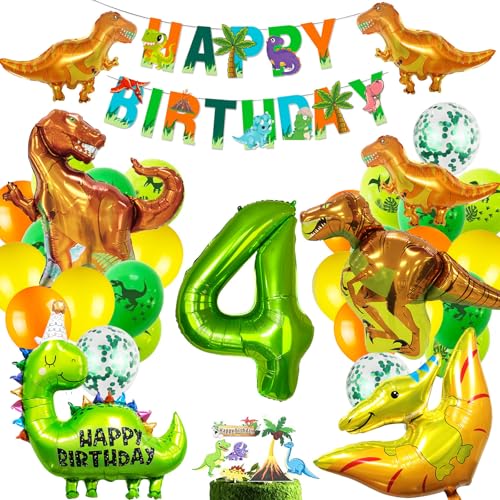 Dino Geburtstag Deko Set, 4 Geburtstag Junge,XXL Dinosaurier Folienballon,Jungle Geburtstagsdeko 4 Jahr Junge,Luftballons Grün für Dinosaurier Party Dekoration Dschungel Party Kinder Dino Geburtstag Deko Set, 4 Geburtstag Junge,XXL Dinosaurier Folienballon,Jungle Geburtstagsdeko 4 Jahr Junge,Luftballons Grün für Dinosaurier Party Dekoration Dschungel Party Kinder von MUSELK