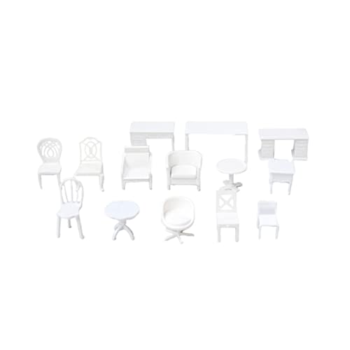 MUSISALY 14 STK mini Tisch Stuhl Schreibtisch Living Room Decoration wohnzimmerdeko Miniaturmöbel Plastikmöbel bastelkasten Mini-Tischset für Puppenhaus Möbel Modell Mini-Möbel Weiß von MUSISALY
