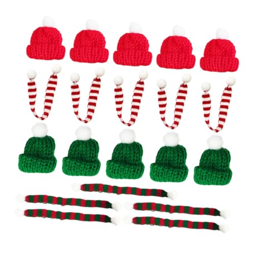 MUSISALY 20 Stück Teiliges Miniatur-weihnachtsmützen Schals- Handgestrickt Rot-grün Kleine Weihnachtsdeko für Flaschen Becher und DIY Bastelarbeiten Festliche Tischdekoration für von MUSISALY