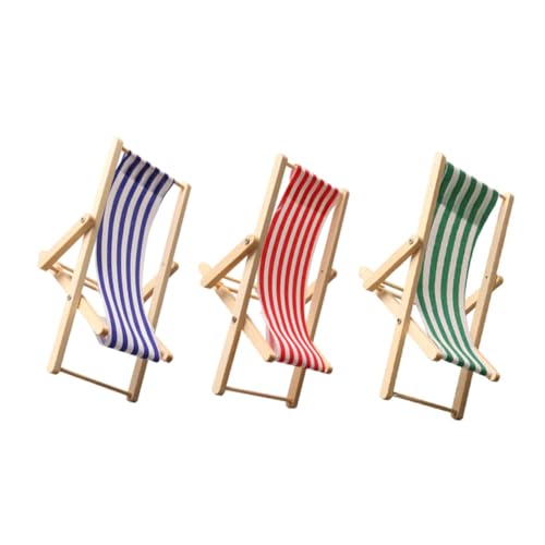 MUSISALY 3 Stück Miniatur Holz Strandstuhl Faltbar Puppenhaus Möbel Stranddeko für Strandurlaub und Außenszenen Rot Blau Grün von MUSISALY