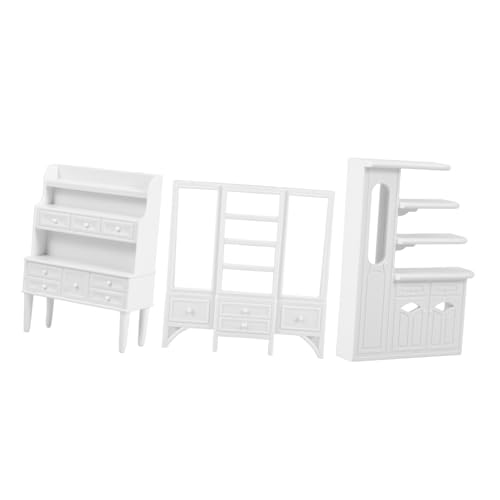 MUSISALY 3St Miniaturmöbel Mini-Faltwand Hausmöbel Miniregale Puppenhaus-Schnickschnack tragbar Modellbau Schrank Modellbau Schublade Sandtisch Dekoration Vitrine Mini-Möbelschmuck Abs Weiß von MUSISALY