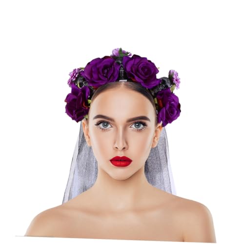 MUSISALY Halloween Haarband mit Violetten Rosen und Schädel Motiv Leichtes Bequemes Haarschmuck für Damen Stilvolle Kopfbedeckung für Halloween Partys Foto-shootings und Kostüme von MUSISALY
