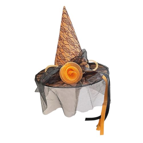 MUSISALY Halloween Hexenhut für Damen mit Orangefarbener Mesh Blumenverzierung Klassischer Zaubererhut Form Vielseitig für Kostüm Rollenspiel und Partydekoration für Festliche Halloween MUSISALY Halloween Hexenhut für Damen mit Orangefarbener Mesh Blumenverzierung Klassischer Zaubererhut Form Vielseitig für Kostüm Rollenspiel und Partydekoration für Festliche Halloween von MUSISALY