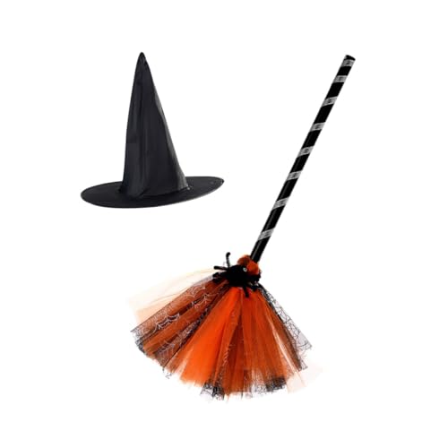 MUSISALY Halloween Hexenhut und Besen Teiliges Hexen Kostüm Zubehör Oranger Besen und Hut für Party Dekoration und Cosplay Unisex Hexenkostüm für Erwachsene für Halloween und Themenpartys MUSISALY Halloween Hexenhut und Besen Teiliges Hexen Kostüm Zubehör Oranger Besen und Hut für Party Dekoration und Cosplay Unisex Hexenkostüm für Erwachsene für Halloween und Themenpartys von MUSISALY