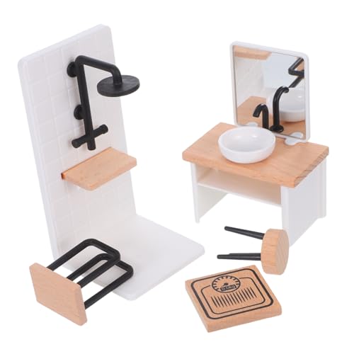 MUSISALY Puppenzimmer-badezimmerdekorationen Puppenhaus-duschraum Miniatur-badezimmermöbel Badezimmerzubehör Für Puppen Handtuchregal Miniatur Miniaturhausmöbel Mini-waschbecken Plastik von MUSISALY