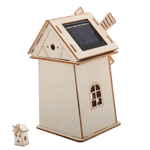 MUSISALY Unvollendetes Solar Windmühlen Modell Holz Bausatz Solarbetriebenes DIY Windrad Haus Bastelset für Kreatives Wissenschaftsprojekt Nachhaltige Dekoration von MUSISALY
