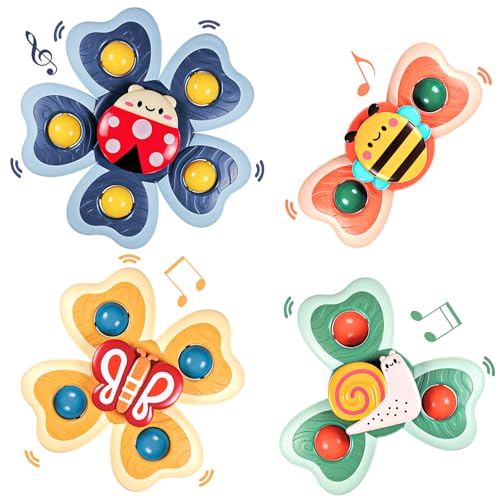 Saugnapf Spinner Spielzeug für Baby Toys, Badewannenspielzeug Sensorik Spielzeug für Kleinkinder 1-3 Geburtstagsgeschenk Spinning Top Saugspielzeug (4Pcs) von MUSUNFE