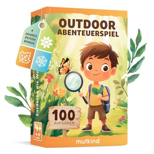 MUTKIND - Outdoor Suchspiel für Kinder - 50 Entdeckerkarten [DOPPELSEITIG] I Outdoor Schatzsuche Kinder I Spielzeug & Kinderspiel I Spiele ab 4, 5, 6, 7, 8 Jahre I Geschenk für Mädchen und Junge von MUTKIND