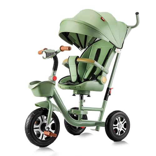 Kinder-Dreirad-4-in-1-Kindertrike, abnehmbares Faltrad mit abnehmbarem Tragegriff, Sitz, Verdeck, klappbare Fußstütze, Sicherheitsgurt für 1 bis 6 Jahre,Jungle Green von MUUNS
