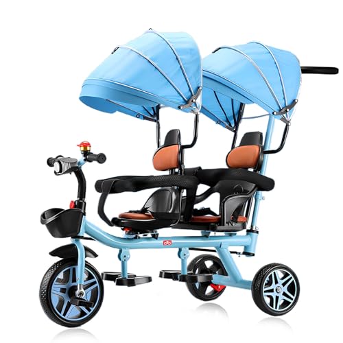 Kinderdreirad – 3-in-1-Multifunktions-Kinderdreirad, Kleinkind-Kinderwagen mit Scheinwerfer und Doppelsitz, abnehmbarem Geländer, geeignet für Kinder im Alter von 1–7 Jahren,Blau von MUUNS