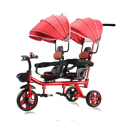 Kinderdreirad – 3-in-1-Multifunktions-Kinderdreirad, Kleinkind-Kinderwagen mit Scheinwerfer und Doppelsitz, abnehmbarem Geländer, geeignet für Kinder im Alter von 1–7 Jahren,Rot von MUUNS