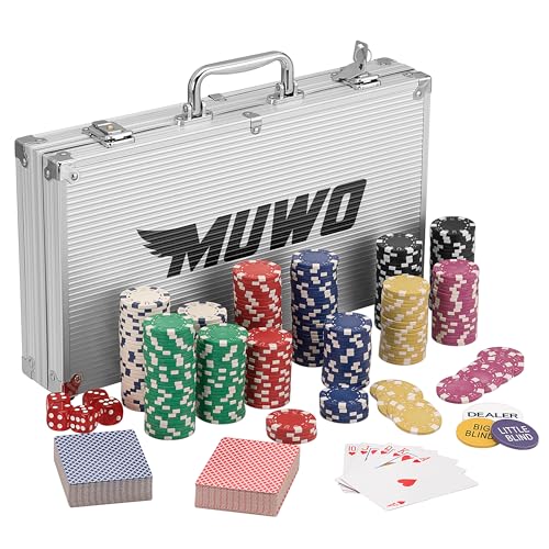 MUWO "All In Pokerkoffer-Set mit 300 Chips oder mit 500 Chips Casino Komplettset im praktischem Alukoffer (300 Chips) von MUWO