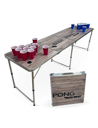 MUWO Bierpong Tisch Set mit 22 Bechern - Der ultimative Klapptisch 60 x 240 cm Partytisch für gesellige Momente (Wood Look) von MUWO