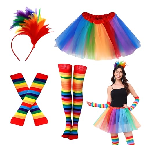MUXIWOM Regenbogen Kostüm Damen, Faschingskostüme Damen Lustig, Regenbogen Rock Damen mit Bunte Feder Stirnband und Regenbogen Tüllrock, Karneval Kostüm Damen für Karneval Rollenspiele Party MUXIWOM Regenbogen Kostüm Damen, Faschingskostüme Damen Lustig, Regenbogen Rock Damen mit Bunte Feder Stirnband und Regenbogen Tüllrock, Karneval Kostüm Damen für Karneval Rollenspiele Party von MUXIWOM