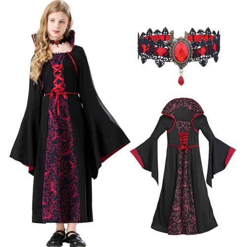 MUXIWOM Vampir Kostüm Mädchen, Halloween Kostüm Vampir kinder Mädchen, Vampir kostüm kinder Mädchen, Kleid Halloween Kostüm Kinder Mädchen, Vampirkostüm für Halloween Karneval(4-6Jahre) von MUXIWOM