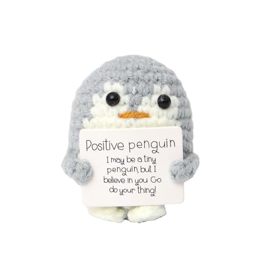 MUYAPAY Mini Geschenke Pinguine Geduldsfaden Kind Aufmunterung Geschenk Süßes Gestricktes Pinguin Spielzeug mit Positiver Karte Jubelndes für Freunde Ermutigung Party-Dekoration (Grau) von MUYAPAY