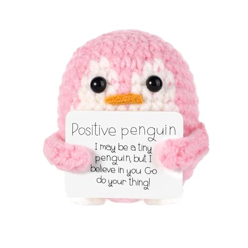 MUYAPAY Mini Geschenke Pinguine Geduldsfaden Kind Aufmunterung Geschenk Süßes Gestricktes Pinguin Spielzeug mit Positiver Karte Jubelndes für Freunde Ermutigung Party-Dekoration (Rosa) von MUYAPAY