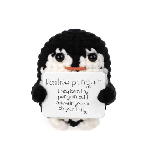 MUYAPAY Mini Geschenke Pinguine Geduldsfaden Kind Aufmunterung Geschenk Süßes Gestricktes Pinguin Spielzeug mit Positiver Karte Jubelndes für Freunde Ermutigung Party-Dekoration (Schwarz) von MUYAPAY